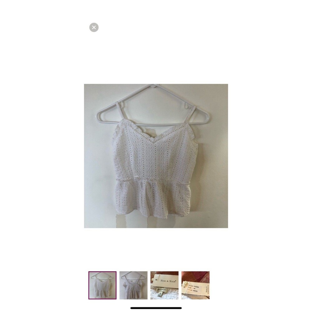 Sim&Sam Cream Ivory Eyelet Rayon Spaghetti Strap Peplum Hem Crop Tank Top L